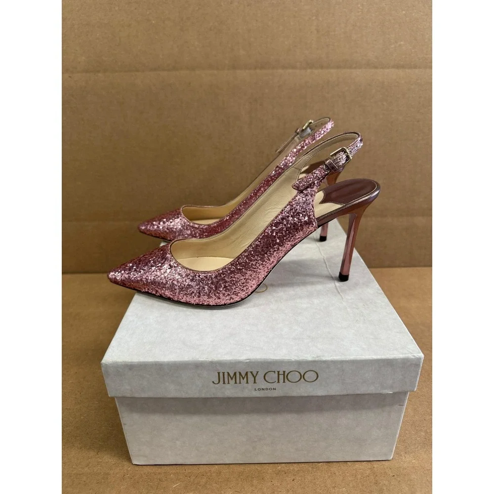 NWB Jimmy Choo Erin 85 Galactica Glitter Pumps Candyfloss Womens Size 37.5 EU - Picture 5 of 9